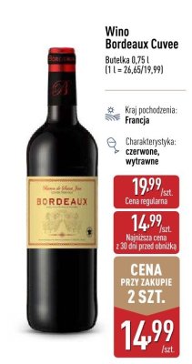 Wino Bordeaux Cuvee 0,75l promocja w Aldi