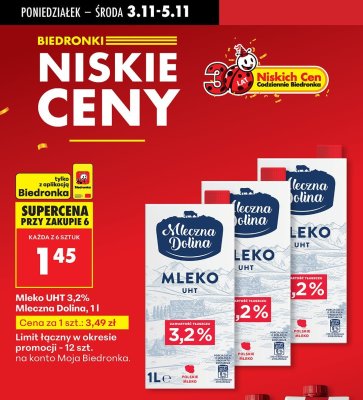 Mleko UHT 3,2%  promocja w Biedronka