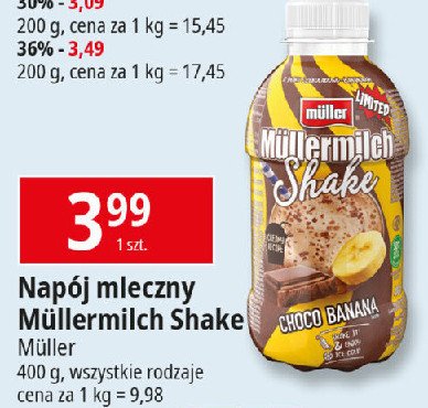 Napój mleczny choco banana Mullermilch shake promocja w Leclerc