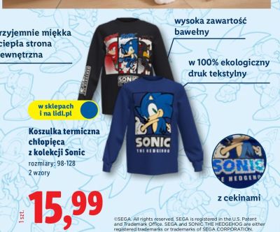 Koszulka termiczna chłopięca z kolekcji Sonic promocja w Lidl