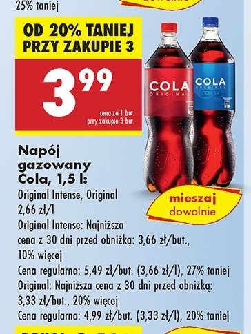 Napoj Cola original intense promocja w Biedronka