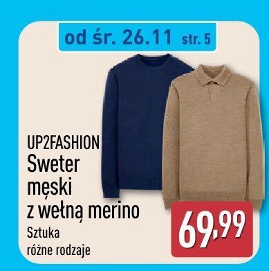 Sweter męski z wełną merino UP2FASHION promocja w Aldi