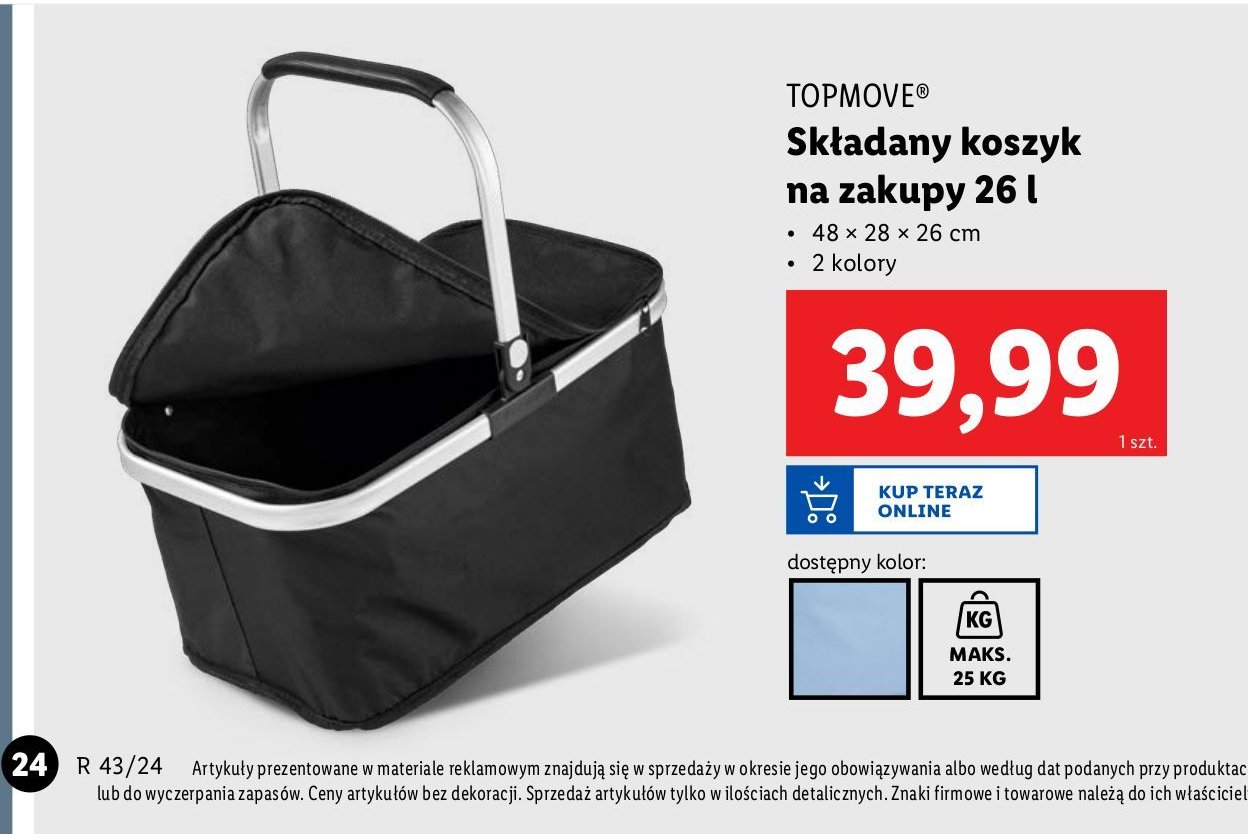 Koszyk na zakupy 26 l Topmove promocja