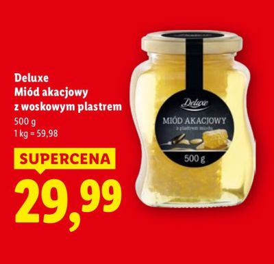 Miód akacjowy z woskowym plastrem Deluxe promocja w Lidl