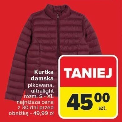 Kurtka damska pikowana, ultralight rozm. S - XL Carrefour promocja w Carrefour