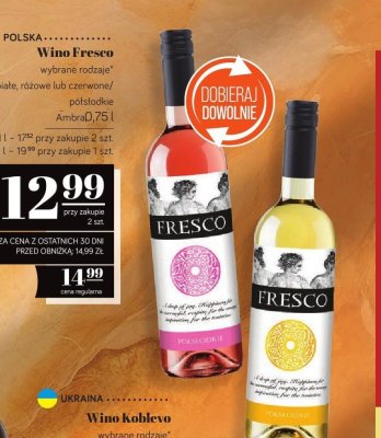 Wino Fresco białe, różowe lub czerwone/półsłodkie  promocja w POLOmarket