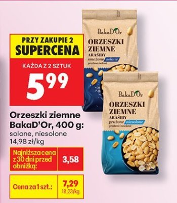 Orzeszki ziemne BakaD'Or solone, niesolone 400g promocja w Biedronka