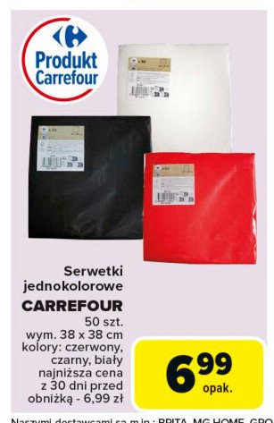 Serwetki 38 x 38 cm czerwone Carrefour promocja