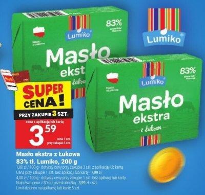 Masło ekstra z Łukowa 83% tł. Lumiko, 200 g promocja w Twój Market
