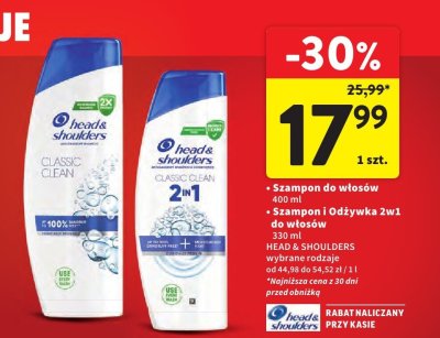 Szampon i Odżywka 2w1 do włosów HEAD & SHOULDERS 330 ml promocja w Intermarche
