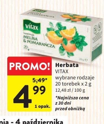 Herbata melisa & pomarańcza Vitax inspirations promocja