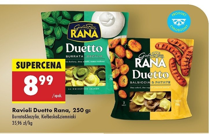 Ravioli duetto burrata i bazylia Giovanni rana promocja