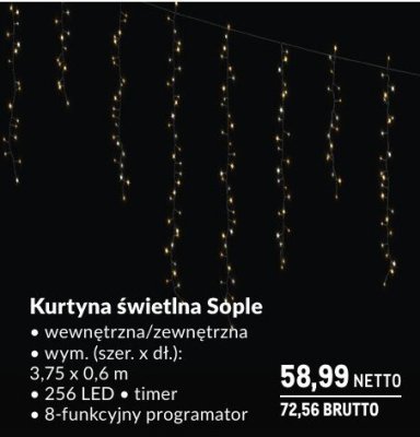 Kurtyna świetlna Sople wewnętrzna/zewnętrzna wym. (szer. x dł.): 3,75 x 0,6 m, 256 LED, timer, 8-funkcyjny programator promocja w Makro