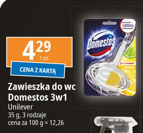 Kostka do wc citrus Domestos 3in1 power promocja w Leclerc