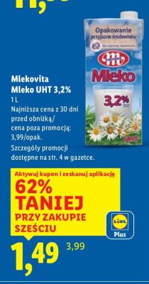 Mleko Mlekovita UHT 3,2% promocja w Lidl