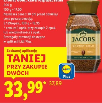 Kawa rozpuszczalna Jacobs Cronat Gold promocja w Lidl