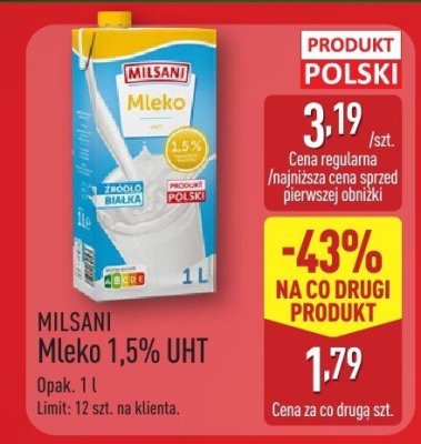 Mleko 1,5% UHT  promocja w Aldi