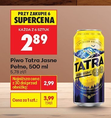Piwo Tatra jasne pełne promocja w Biedronka