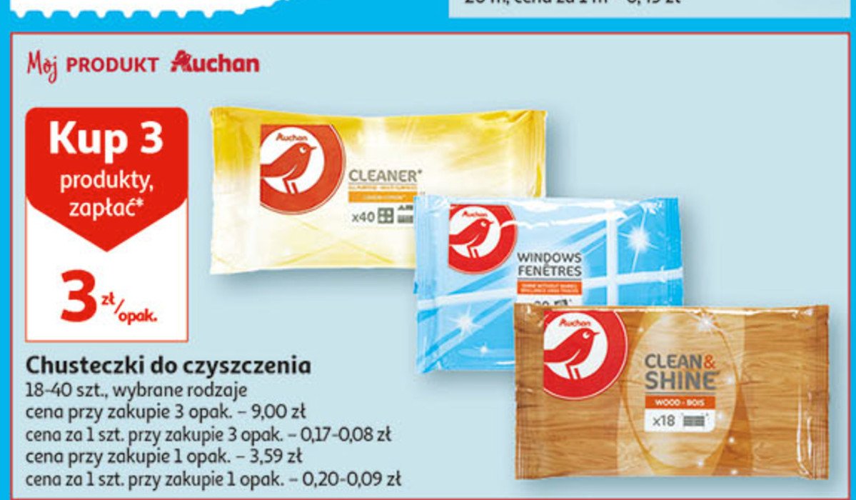 Chusteczki do mycia szyb Auchan promocja