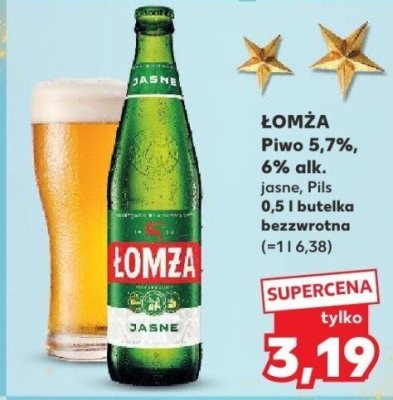 Piwo Łomża 5,7%, 6% alk. jasne, Pils promocja w Kaufland