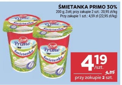 Śmietanka Primo 30% Zott promocja w Stokrotka
