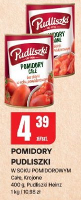 Pomidory Pudliszki W Soku Pomidorowym Całe, Krojone Pudliszki Heinz promocja w Chorten