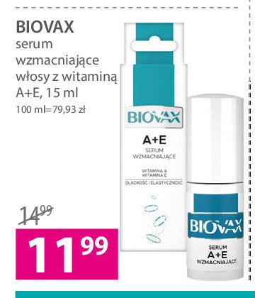 Serum wzmacniające włosy wit a+e Biovax promocja