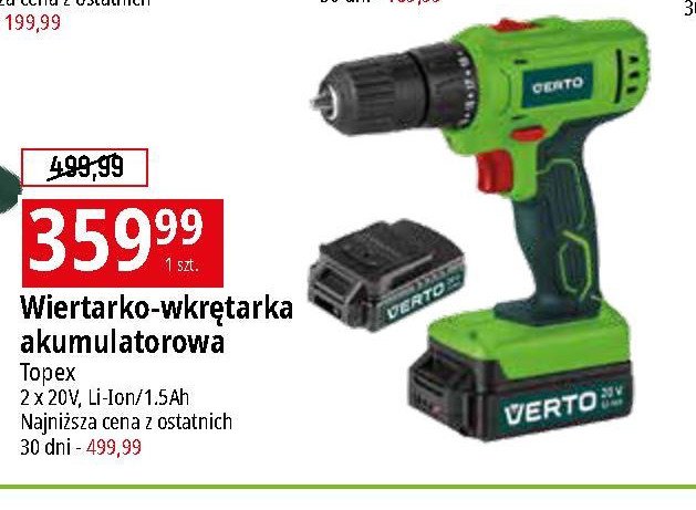 Wiertarko-wkr臋tarka akumulatorowa 20v Verto promocja