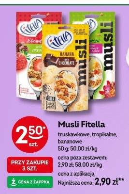 Musli Fitella truskawkowe, tropikalne, bananowe promocja w Żabka