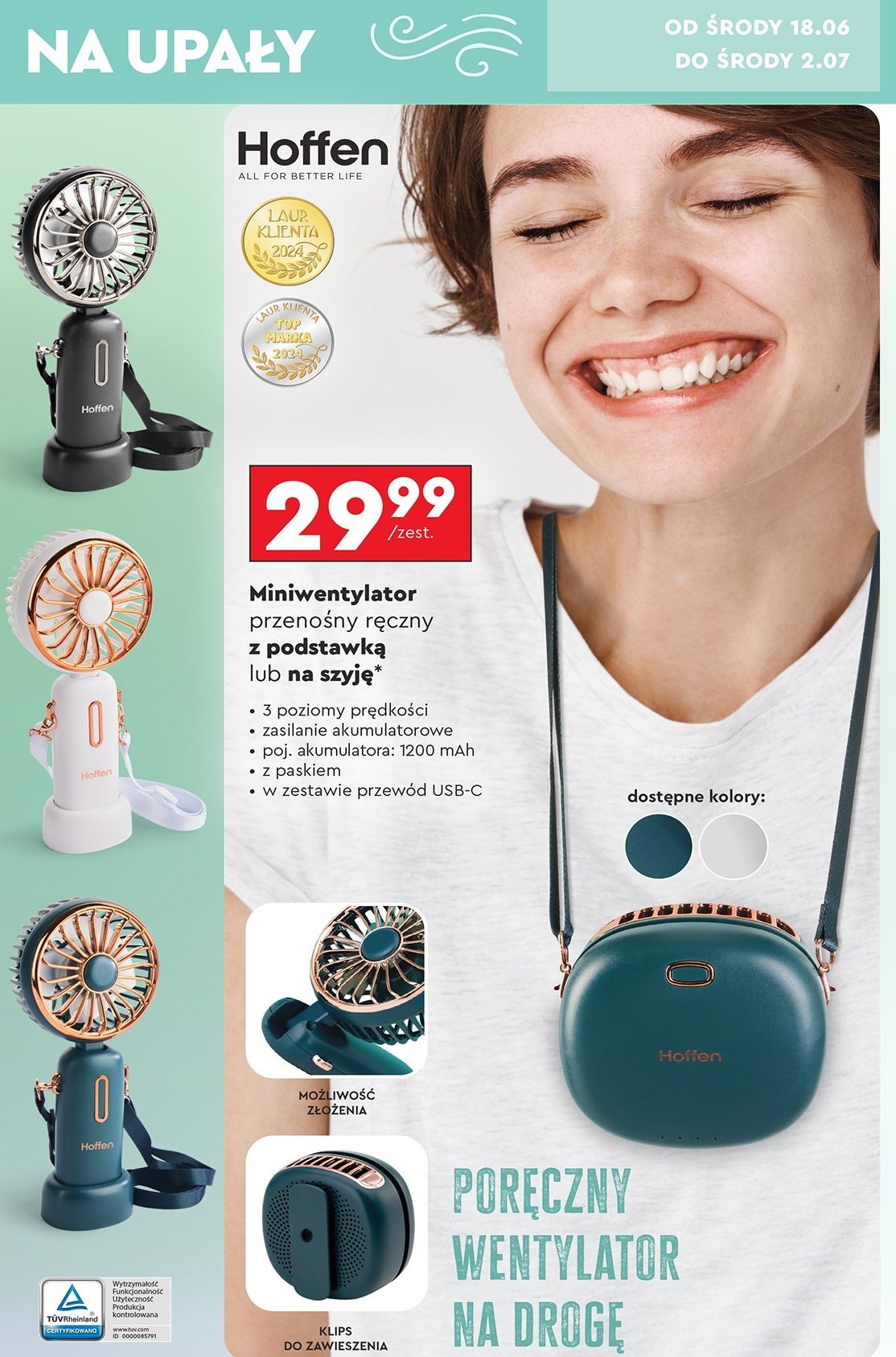 Wentylator mini składany Hoffen promocja w Biedronka