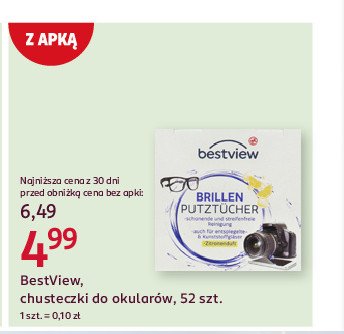 Chusteczki do czyszczenia okularów Bestview promocja w Rossmann