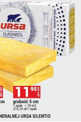 Płyta ze szklanej wełny mineralnej Ursa Silentio grubość 5 cm promocja w Merkury Market