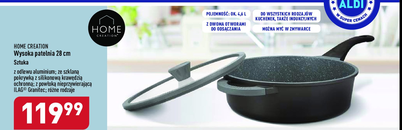 Patelnia wysoka 28 cm Home creation promocja