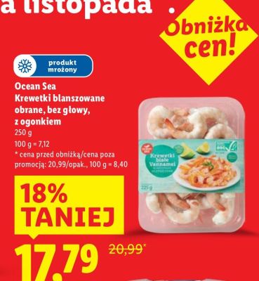 Krewetki blanszowane obrane, bez głowy, z ogonkiem promocja w Lidl