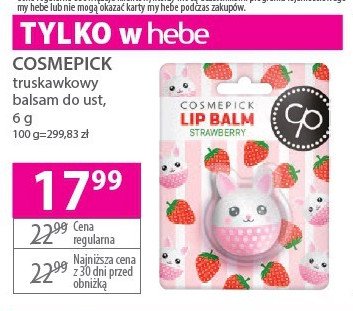 Balsam do ust truskawka Cosmepick promocja