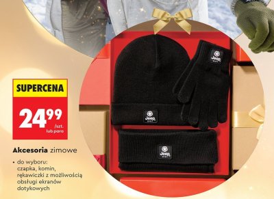 Akcesoria zimowe JEEP - czapka, komin, rękawiczki z możliwością obsługi ekranów dotykowych promocja w Biedronka