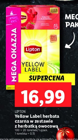 Zestaw herbata czarna 100 szt + herbata malina i żurawiną 20 szt Lipton zestaw herbat promocja