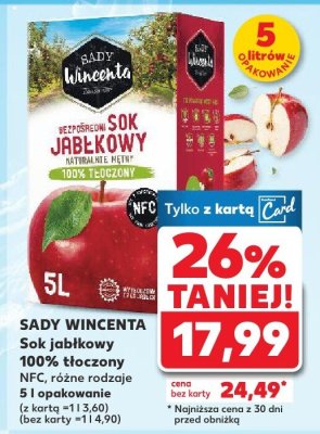 Sok jabłkowy 100% tłoczony NFC różne rodzaje 5l promocja w Kaufland