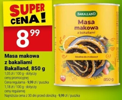 Masa makowa z bakalimi Bakalland, 850 g promocja w Twój Market