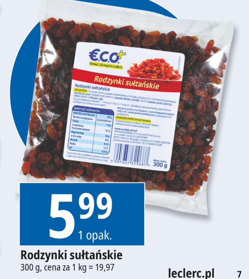 Rodzynki sułtańskie Eco+ promocja w Leclerc