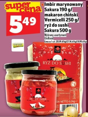 Imbir marynowany Sakura 190 g / makaron chiński Vermicelli 250 g / ryż do sushi Sakura 500 g promocja w TOPAZ