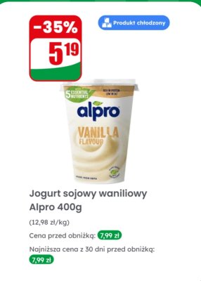 Jogurt sojowy waniliowy 400g promocja w Dino