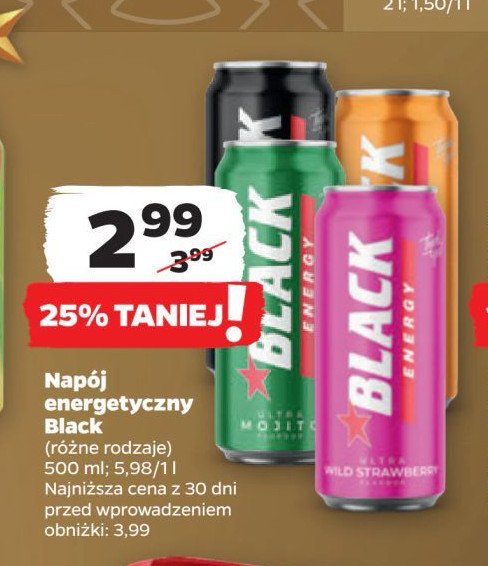 Napój energetyczny juiced mango Black energy promocja w Netto