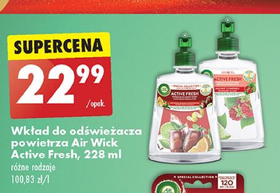 Odświeżacz powietrza maliny i limonka Air wick active fresh promocja w Biedronka