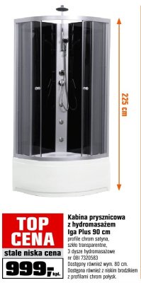 Kabina prysznicowa z hydromasażem Iga Plus 90 cm promocja w OBI