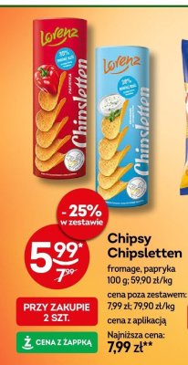 Chipsy Chipsletten fromage, papryka Lorenz promocja w Żabka