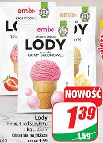 Lody w proszku o smaku gumy balonowej Emix promocja