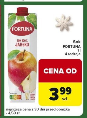 Sok Fortuna 100% Jabłko 4 rodzaje promocja w Globi