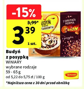 Budyń śmietankowy z chrupiącą posypką lion Winiary budyń promocja