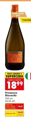 Prosecco Biscardo półwytrawne białe promocja w Biedronka